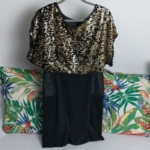 Tahari black and gold dress size 10